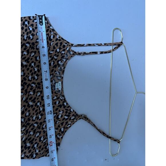 VTG Aerie Slip Dress Med Maxi Leopard Print Strappy V Neck Side Slits Raw Hem - Picture 7 of 10